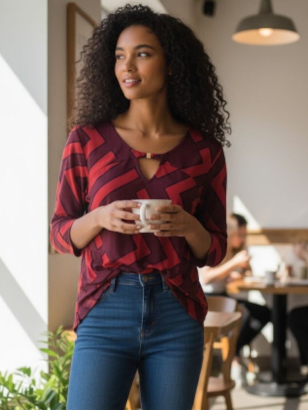 Liz Claiborne Red Geometric Print Women's Top
